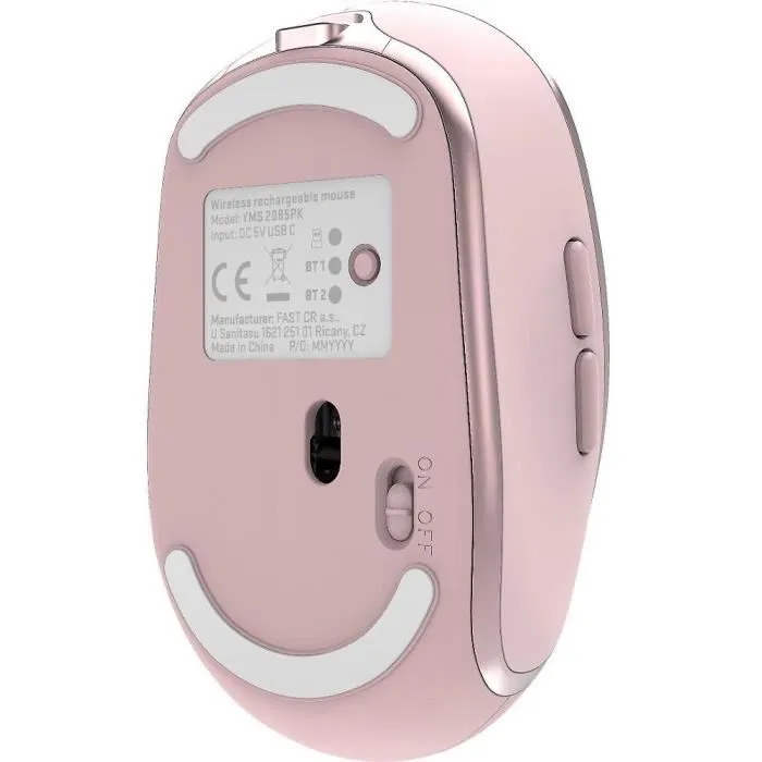 Yenkee Souris sans fil rechargeable YMS 2085PK, Bluetooth et 2.4G, 2400 DPI, autonomie 90h, ergonomique, couleur PK
