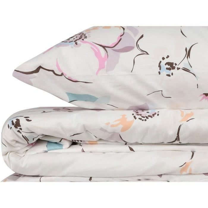 BigBuy Home Parure de couette en coton renforcé Blanc, Rose, Violet, Turquoise et Orange, 220 x 240 cm