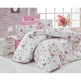 BigBuy Home Parure de couette en coton renforcé Blanc, Rose, Violet, Turquoise et Orange, 220 x 240 cm