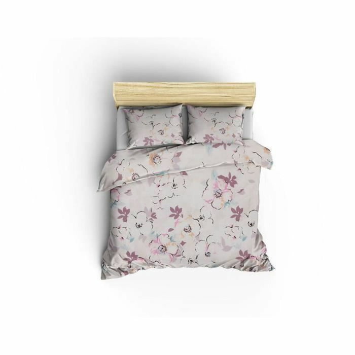 BigBuy Home Parure de couette en coton renforcé Blanc, Rose, Violet, Turquoise et Orange, 220 x 240 cm