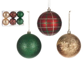 Krist+ Lot de 6 boules de Noël 8 cm en plastique rouge, vert et argent (Set de 24)