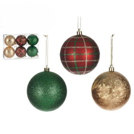 KRIST+ Set de 6 boules de Noël de 8 cm - Rouge, Vert, Argent