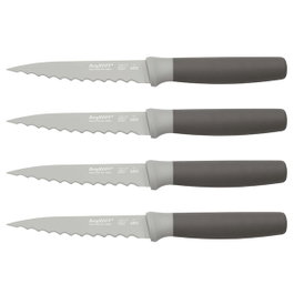 Berghoff 3950046 Set de 4 couteaux à steak gris 11,5 cm en acier inoxydable avec revêtement antiadhésif