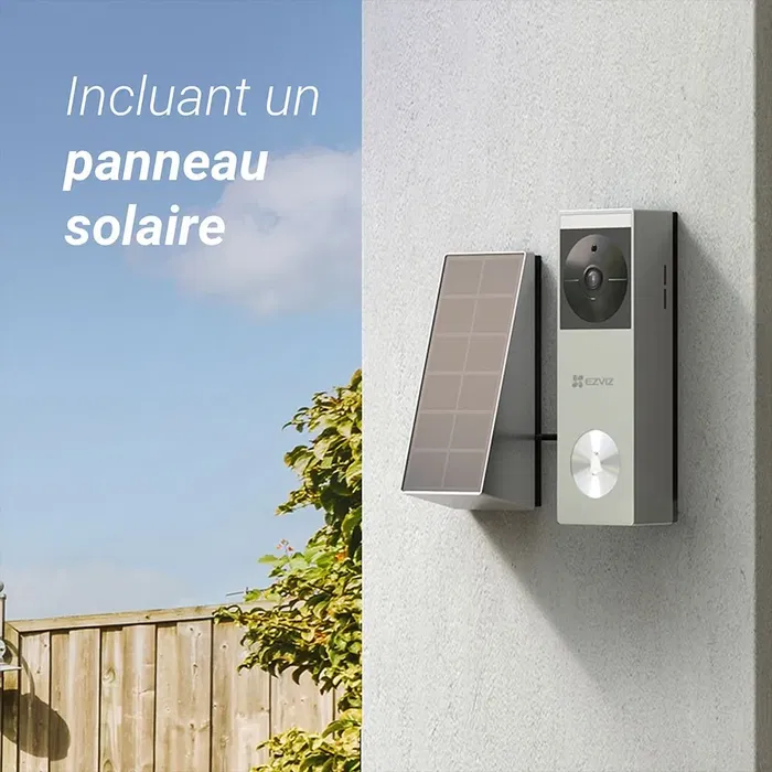 EZVIZ DB3 Pro Sonnette Vidéo Connectée 2K avec Panneau Solaire Intégré - Surveillance HD - Coloris Argent
