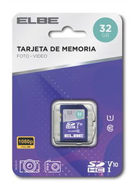 ELBE SD-1032 Carte mémoire SD 32GB, Classe de vitesse UHS-I U1, Pour enregistrement vidéo Full HD 1080p, Compatible appareils photo