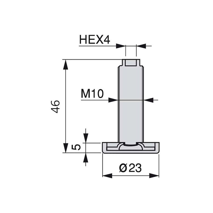 Emuca Lot de 20 pieds de nivellement pour meubles, réglage interne, M10, diamètre 23mm, hauteur 46mm, Acier et Plastique