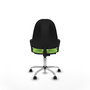 Chaise de bureau Algarra avec mécanisme de contact permanent de base, recouverte de tissu couleur pistache. Équipée d'une base chromée, d'accoudoirs fixes et de roulettes autobloquantes.