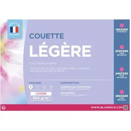 Blanreve Couette légère en microfibre 140 x 200 cm Blanche, garnissage fibre creuse siliconée 200g/m2, livrée avec valise