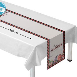 Accessoire de Table, Chemis de Table Halloween, Motifs Citrouilles, Chauves-souris, Sorcières, 180 x 35 cm, Blanc et Rouge