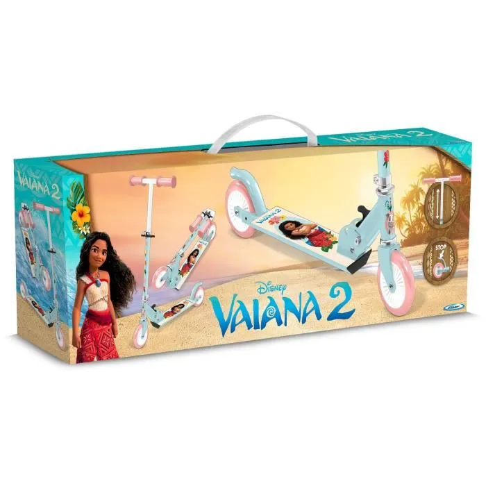 Disney - Trottinette enfant pliable Vaiana - A partir de 5 ans - Roulements ABEC 5 - Frein arrière au pied - Plateau aluminium antidérapant - Poignées en mousse