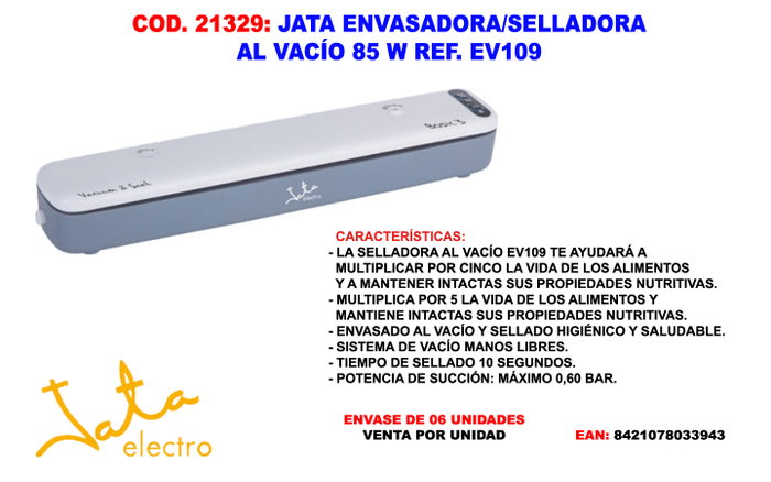 JATA EV109 Envasadora/Selladora al vacío 85 W JATA EV109 Envasadora/Selladora al vacío 85 W