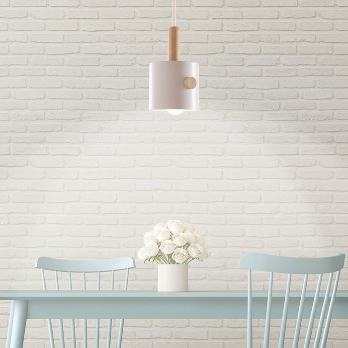 SKD [SKD-P1014-W] Suspension Scarlet Bois Acier Blanc 1xE27 Sans Ampoule