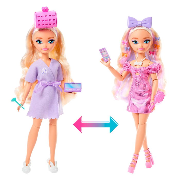 Barbie Peluquería Malibu Barbie Dream Besties Jgg38 Mattel - Poupée articulée avec accessoires de coiffure et maquillage, set de jeu de rôle