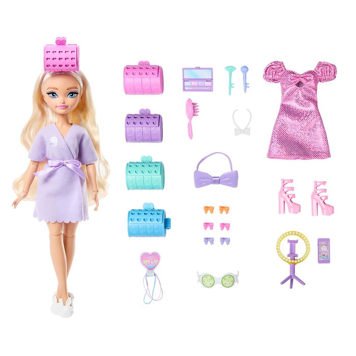 Barbie Peluquería Malibu Barbie Dream Besties Jgg38 Mattel - Poupée articulée avec accessoires de coiffure et maquillage, set de jeu de rôle