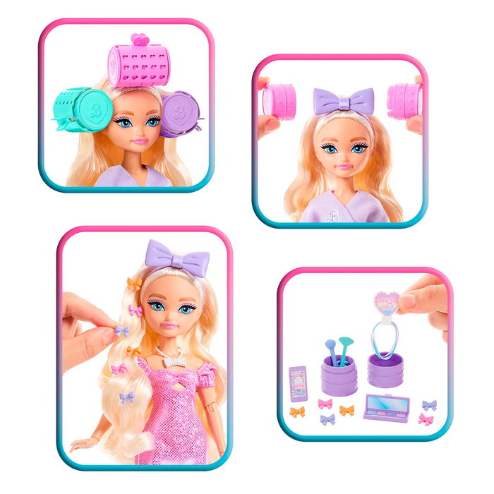 Barbie Peluquería Malibu Barbie Dream Besties Jgg38 Mattel - Poupée articulée avec accessoires de coiffure et maquillage, set de jeu de rôle