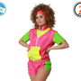 Costume Années 80 - Ensemble Chándal Court Fluorescent Deux Pièces pour Déguisement Rétro (Haut à Fermeture Éclair et Short)