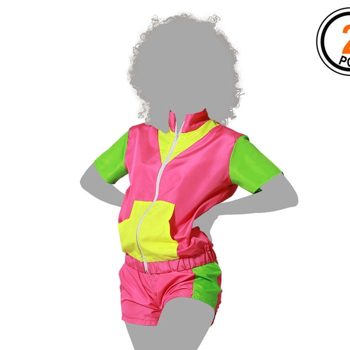Costume Années 80 - Ensemble Chándal Court Fluorescent Deux Pièces pour Déguisement Rétro (Haut à Fermeture Éclair et Short)