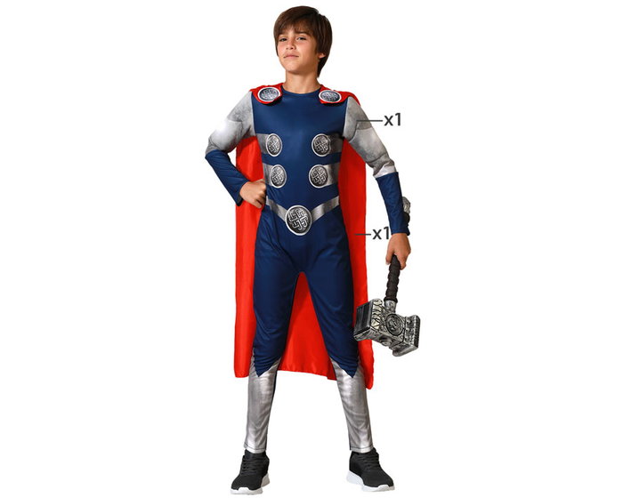 Déguisement Super Héros Thor pour Garçon Enfant Carnaval 7-9 Ans - Capa et Combinaison Bleu Polyester