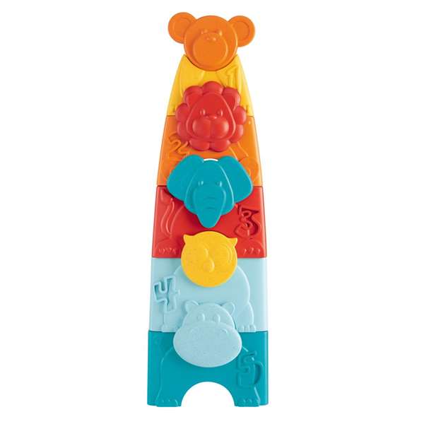 Chicco - Tour à empiler éducative 2 en 1 avec animaux, développe la logique et la motricité fine, jouet pour bébé de 6 mois à 3 ans, 10 pièces