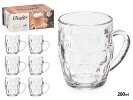Vivalto Jarre à Bière 280 ml Transparent avec Anse 10.5x9x7.5 cm (Set de 24)