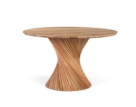 GINER Y COLOMER Table de Salle à Manger Ronde en Acacia et Manguier avec Base Spirale Sculpturale - Fabrication Artisanale - Finition Naturelle