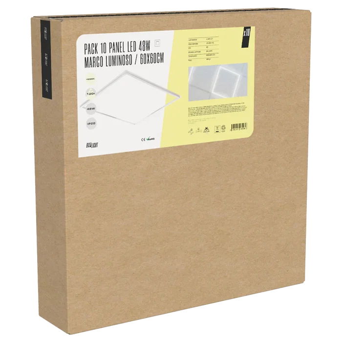 BX3 LIGHT Pack de 10 Panneaux LED Modular 600x600 48W 6000K, Format 60x60 cm, Encastrable, BX3-LPF-6060-48W-CW, pour Bureau et Commerce