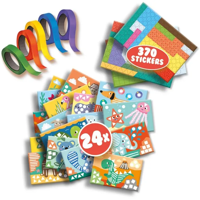 SES CREATIVE - J'apprends à coller et reconnaître les formes - Kit de motricité fine avec 370 stickers et 24 cartes - Activité créative 3-6 ans