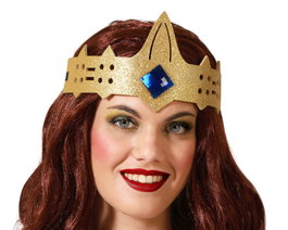 Atosa Couronne dorée avec gemme bleue pour roi médiéval