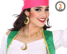 Atosa Ensemble Collier et Boucles d'Oreilles Pièces Dorées pour Femme Adulte