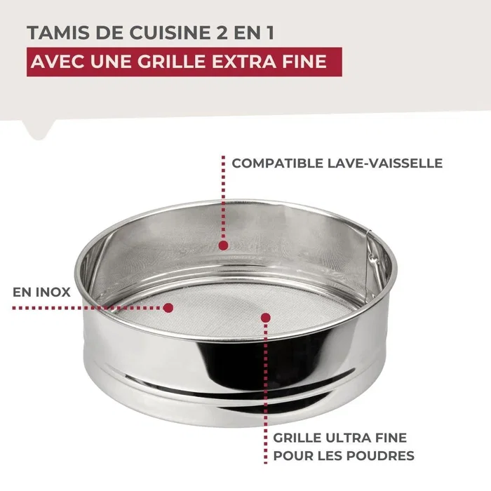 Fackelmann Basic Lot de 2 Tamis Inox 18 cm - Ultra-Fin pour Farine, Sucre et Graines - Ustensile Cuisine Professionnel