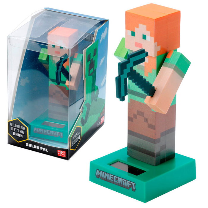 PUCKATOR Figurine Solaire Minecraft Alex - Figurine Décorative avec Panneau Solaire pour Jardin ou Balcon