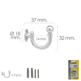 MAURER Crochet Chromé à Visser 37 mm avec Chevilles et Vis (Lot de 2 pièces)