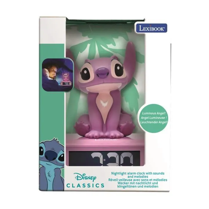 Lexibook Révéil Veilleuse Angel - Écran LCD rétroéclairé, 6 sonneries et mélodies, fonction snooze, rose - LJ900FR