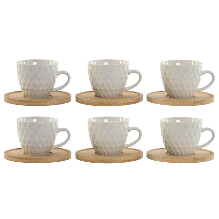 Home ESPRIT Jeu de 6 tasses avec plat Blanc Bambou Porcelaine 90 ml Home ESPRIT Jeu de 6 tasses avec plat Blanc Bambou Porcelaine 90 ml