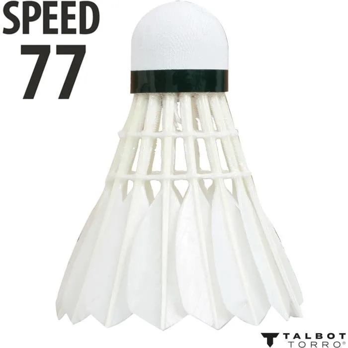 Talbot-Torro Volants de badminton HIT 750 TRAINING Speed 77 - Plumes naturelles, boîte de 12