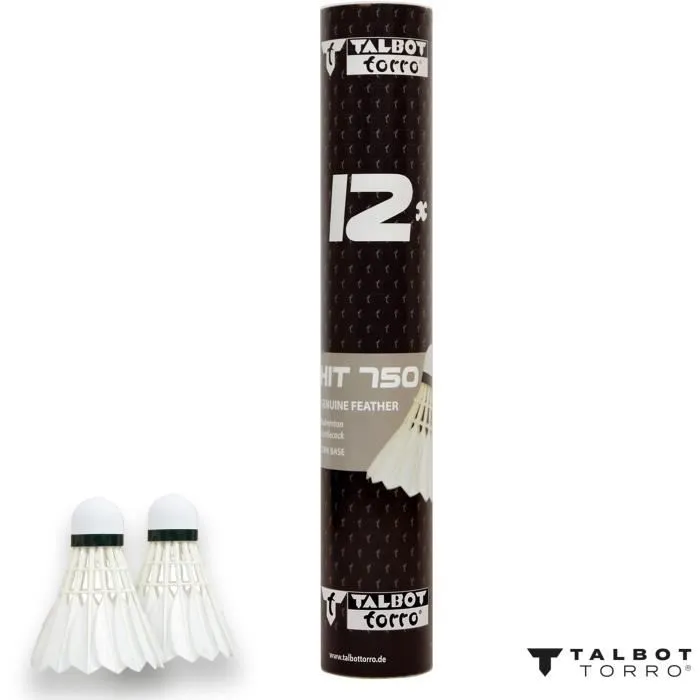 Talbot-Torro Volants de badminton HIT 750 TRAINING Speed 77 - Plumes naturelles, boîte de 12