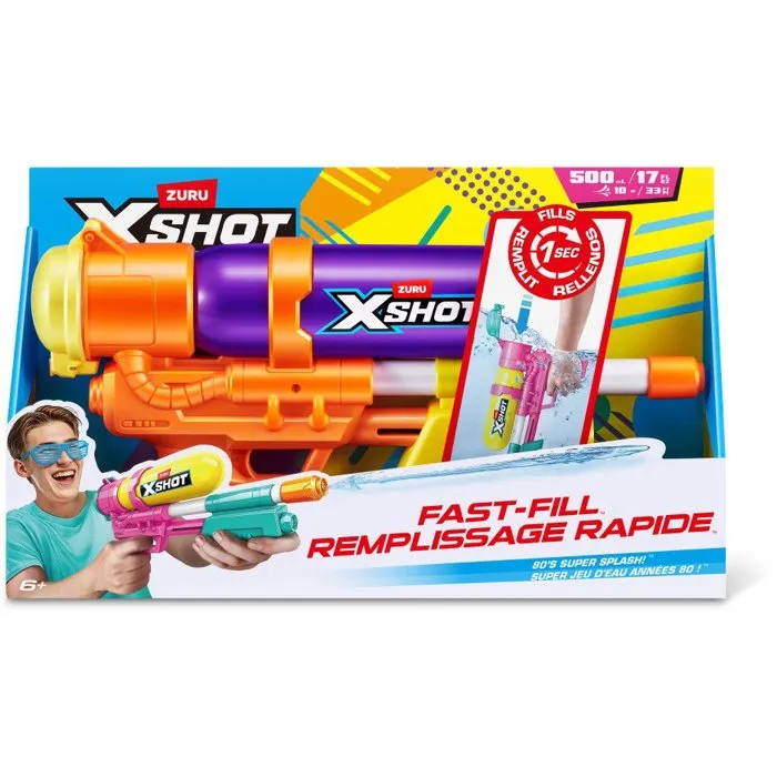 ZURU XSHOT Water Fast-Fill Retro Blaster - Pistolet à eau rétro, recharge rapide 1 seconde, réservoir 750 ml, portée 10 m, à partir de 5 ans