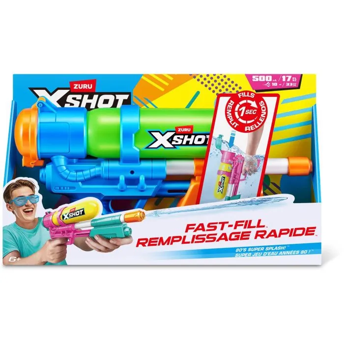 ZURU XSHOT Water Fast-Fill Retro Blaster - Pistolet à eau rétro, recharge rapide 1 seconde, réservoir 750 ml, portée 10 m, à partir de 5 ans