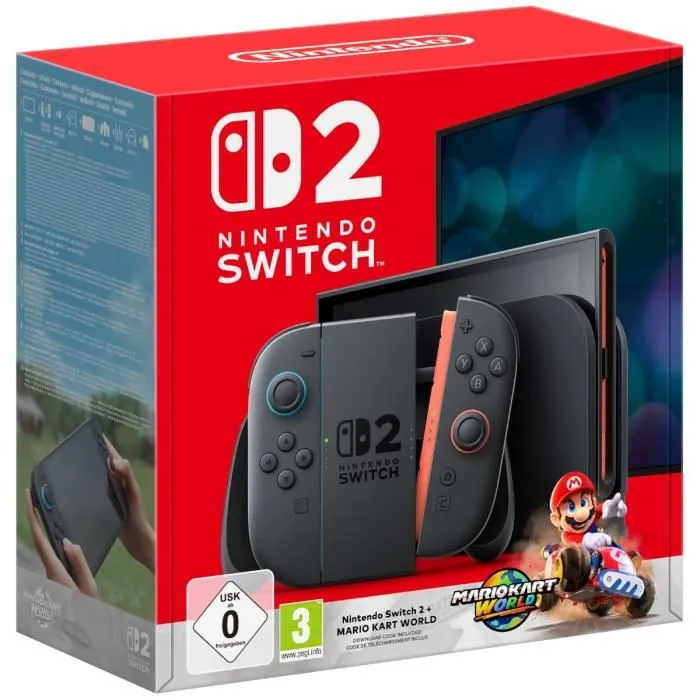 Nintendo Switch 2 - Console de jeu portable et salon avec manettes Joy-Con 2, écran 1080p, sortie TV 4K HDR 120Hz, inclut Mario Kart World, Bleu Clair et Rouge Clair Nintendo Switch 2 - Console de jeu portable et salon avec manettes Joy-Con 2, écran 1080p, sortie TV 4K HDR 120Hz, inclut Mario Kart World, Bleu Clair et Rouge Clair