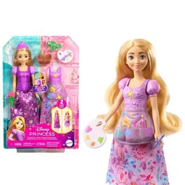 Disney Princess - Poupée Raiponce Coffret Pique-Nique et Art avec 2 Tenues et 7 Accessoires - JBG09 - 3 ans et plus