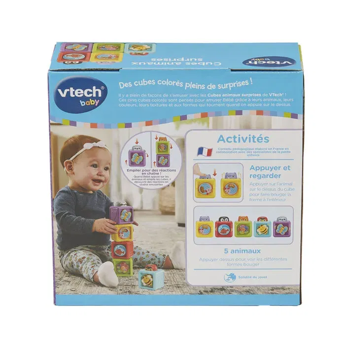 Vtech Baby - Cubes Animaux Surprises - Jeu d'éveil sensoriel avec 5 cubes interactifs - Pour bébé de 6 à 36 mois - Multicolore