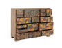 GINER Y COLOMER Commode en Bois de Mango avec 14 Tiroirs Peints à la Main, Détails Géométriques et Floraux, Dimensions 120 x 40 x 91 cm, Finition Naturelle et Multicolore
