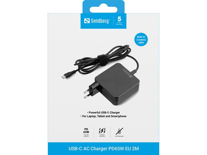 Sandberg USB-C AC Charger PD65W EU 2M Sandberg USB-C AC Charger PD65W EU 2M