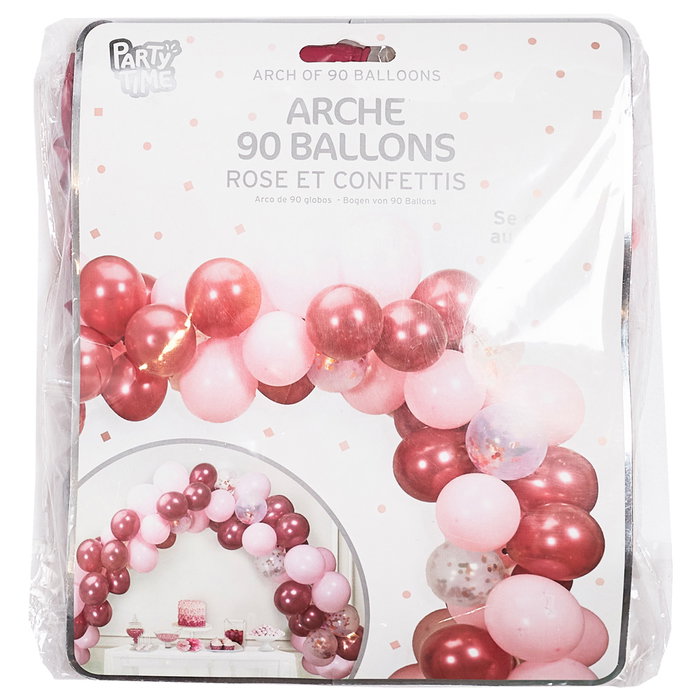 Party Time Arche de 90 Ballons Rose et Confetti