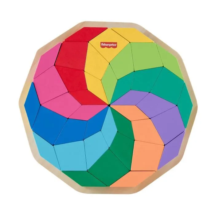 Fisher-Price Puzzle Mandala en Bois 40 pieces - Jeu Educatif Geometrique pour Enfants a partir de 3 ans - HXT94