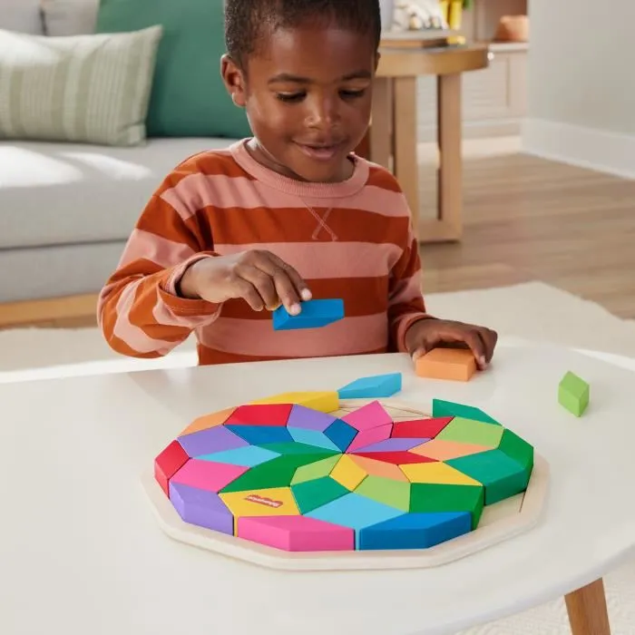 Fisher-Price Puzzle Mandala en Bois 40 pieces - Jeu Educatif Geometrique pour Enfants a partir de 3 ans - HXT94