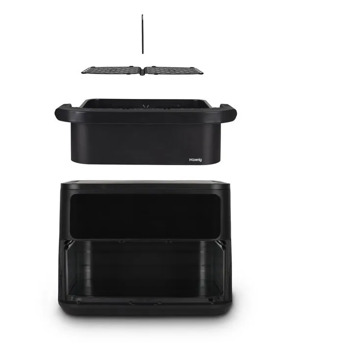 Hkoenig FRY960 - Friteuse sans huile XXL 10L convertible (2 x 5L), 8 programmes de cuisson, 2400W, cuisson air chaud pulsé, écran tactile, cuve lave-vaisselle