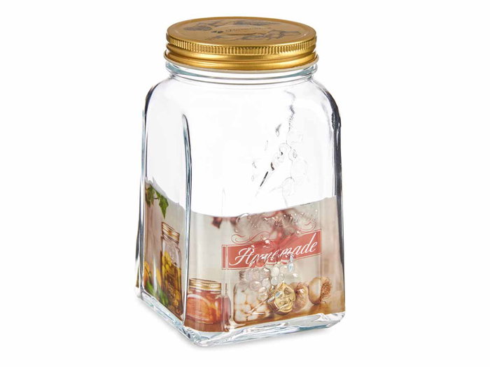 Pasabahce Pot Homemade en Verre 1 L avec Couvercle Métal Doré 9,8x17 cm (Set de 12)