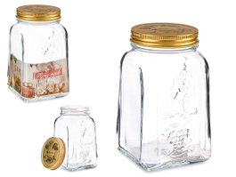 Pasabahce Pot Homemade en Verre 1 L avec Couvercle Métal Doré 9,8x17 cm (Set de 12)