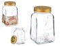 Pasabahce Pot Homemade en Verre 1 L avec Couvercle Métal Doré 9,8x17 cm (Set de 12)